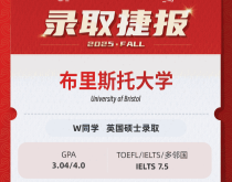 美世捷报|恭喜W同学斩获英国布里斯托大学硕士录取offer